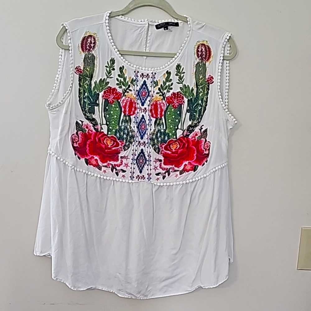 Flowy Cactus embroidery top